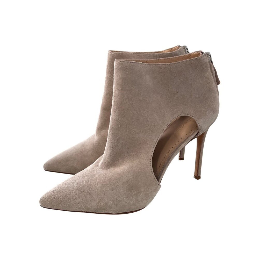 Pour La Victoire Cierra Suede Ankle Boots Size 8.5 Cutout Pointed Toe Pumps Tan